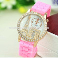 2014 Newest arrival rubber band diamante dial eiffel tower watch